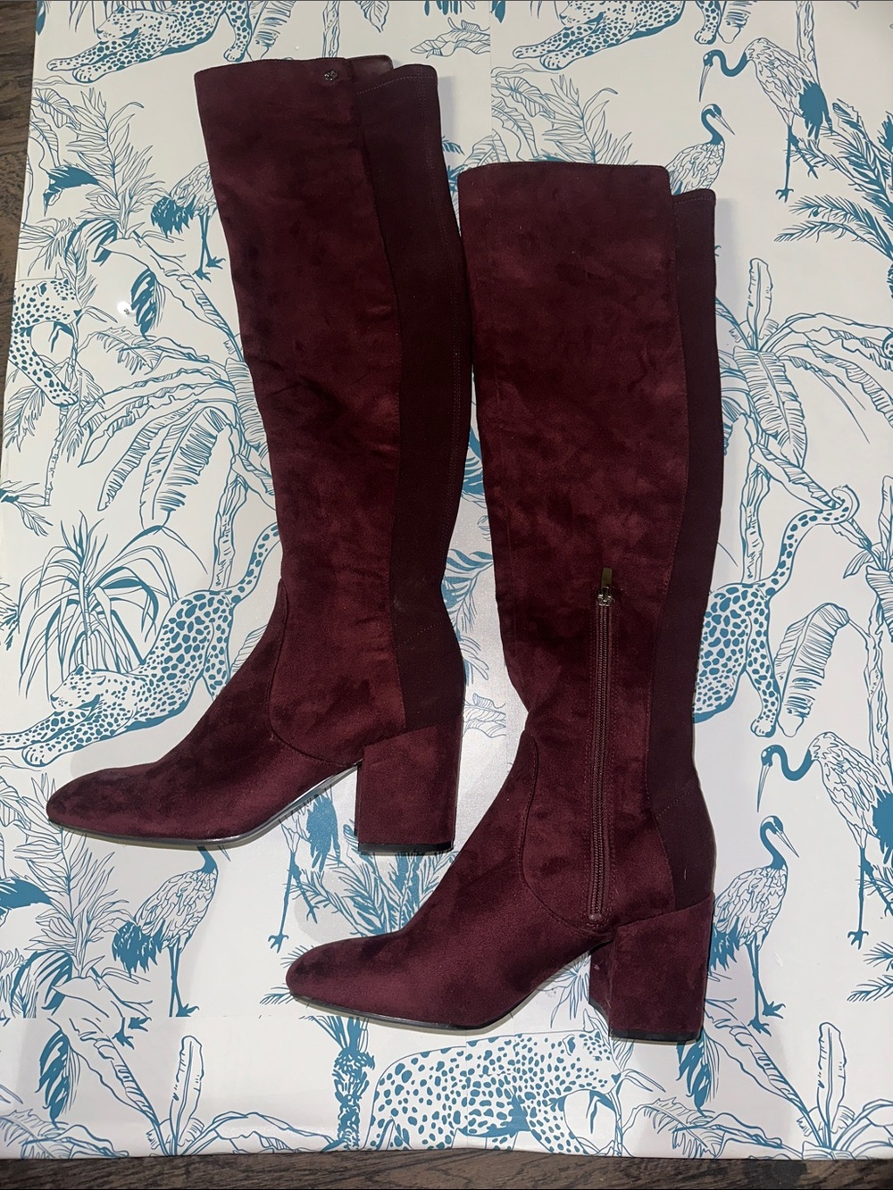 Marc Fisher Burgundy Over-the-Knee Block Heel Boots